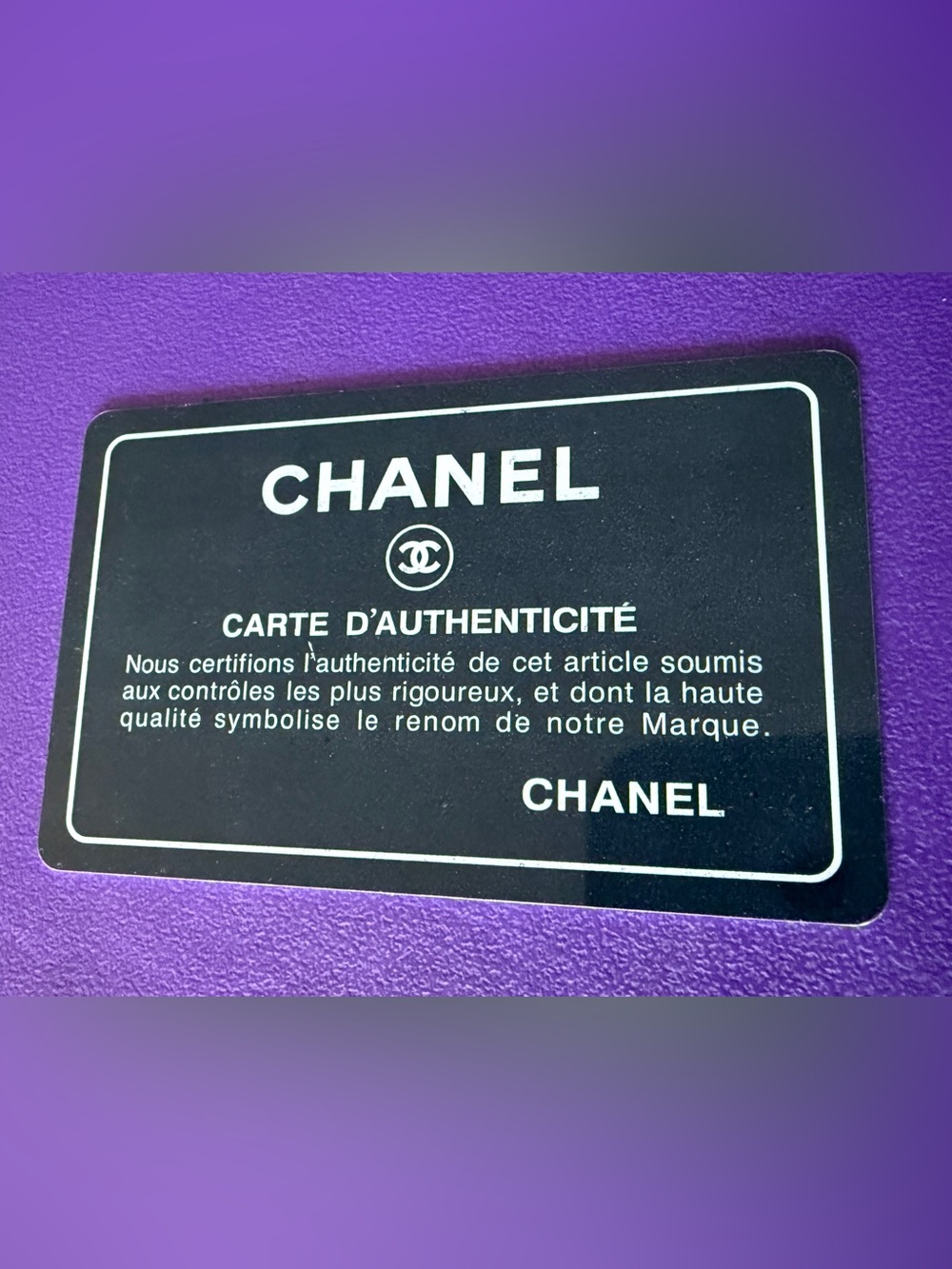 CHANEL Black and White Authenticity Card
